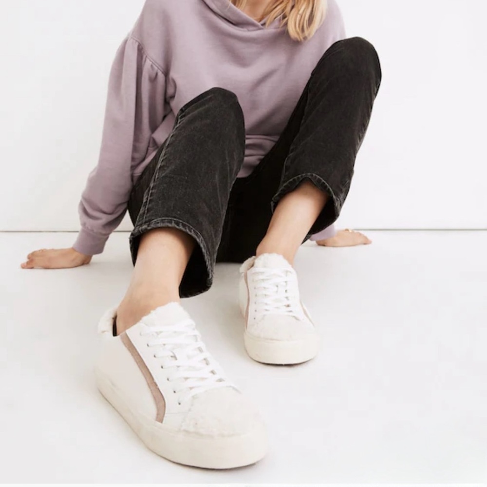 Madewell NWT Sidewalk Low-Top Sneakers in Leather: Sherpa Edition